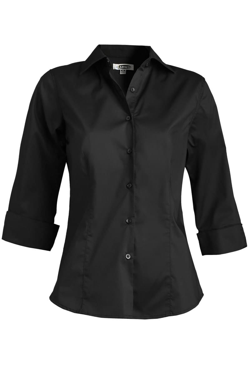 LADIES' TAILORED FULL-PLACKET STRETCH BLOUSE-3/4 SLEEVE