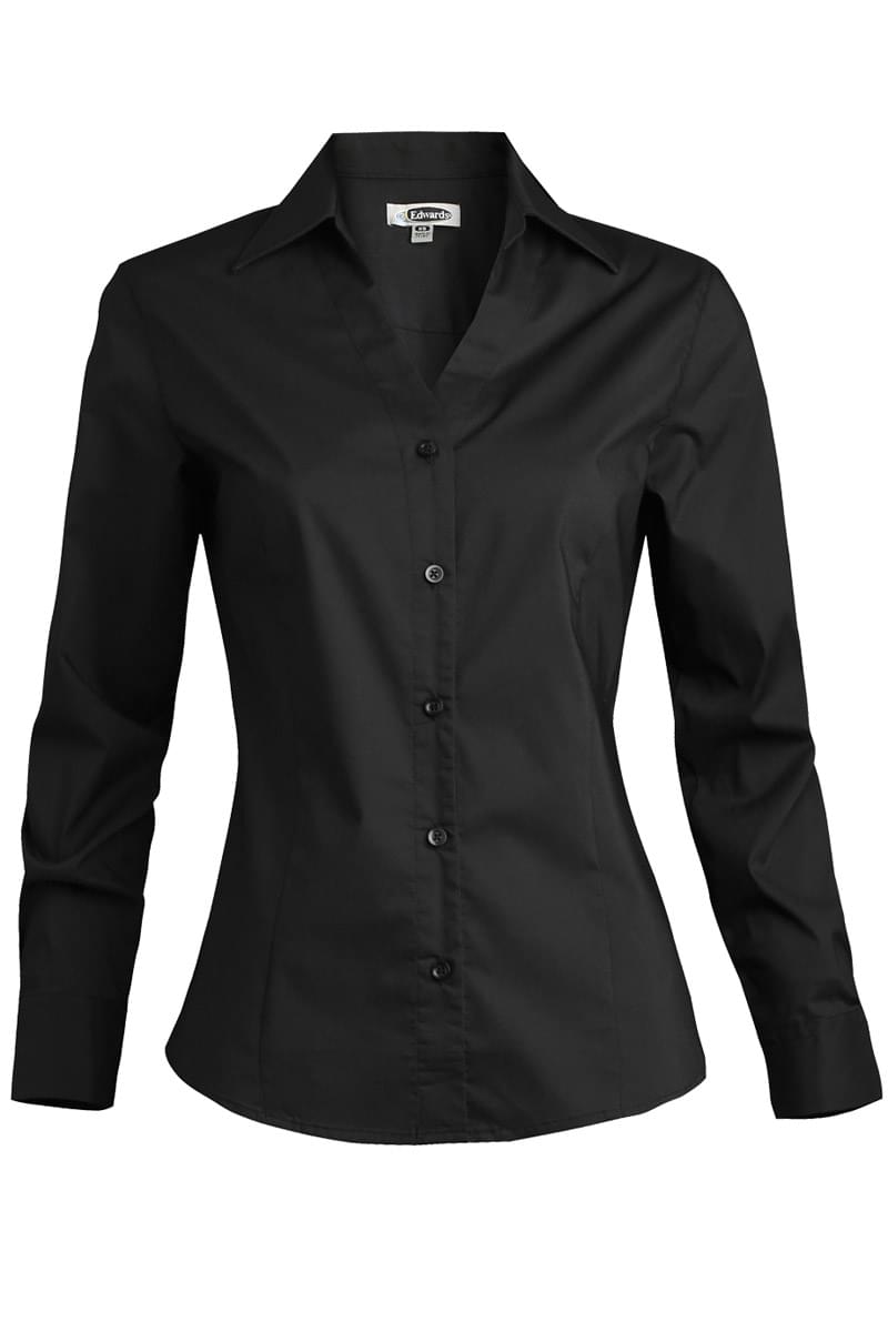 LADIES' TAILORED V-NECK STRETCH BLOUSE-LONG SLEEVE