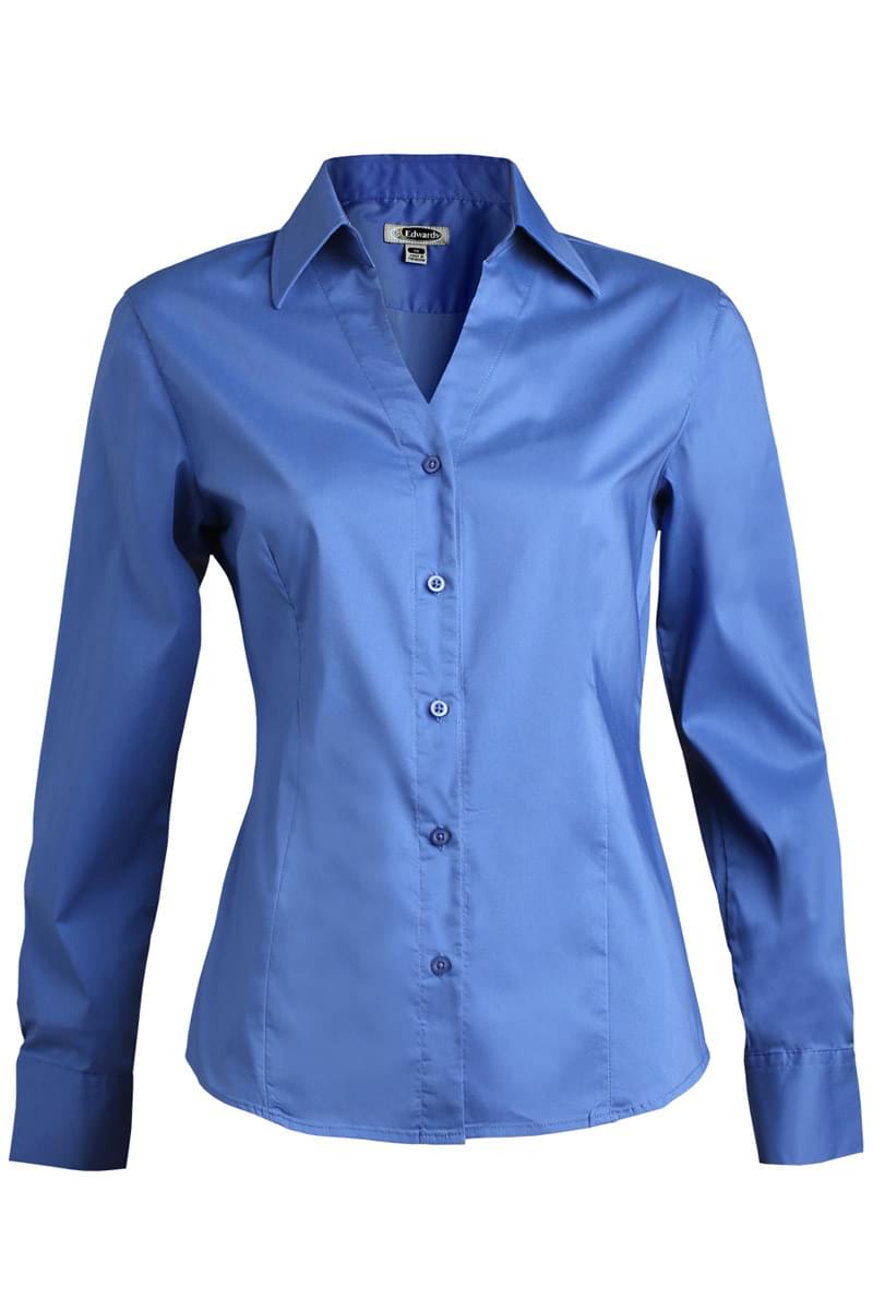 LADIES' TAILORED V-NECK STRETCH BLOUSE-LONG SLEEVE