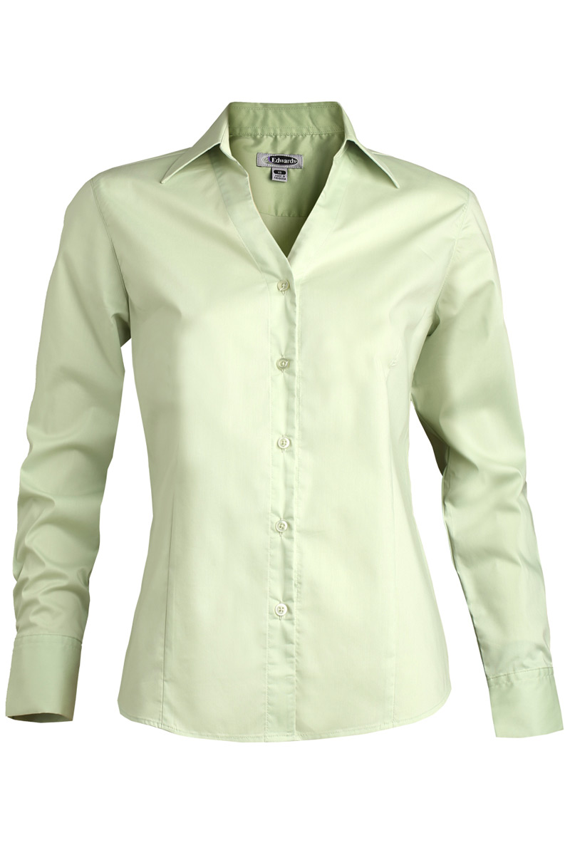 Ladies' Tailored V-Neck Stretch Blouse-Long Sleeve
