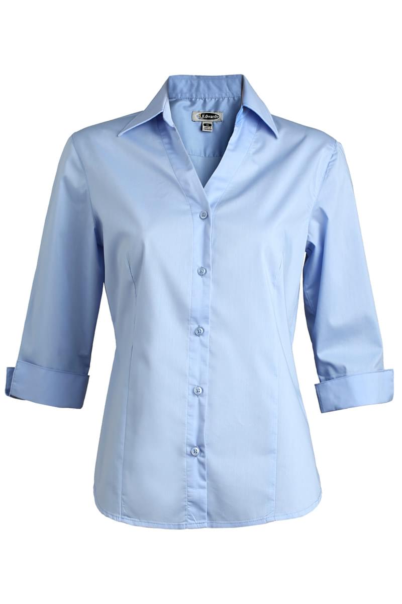 LADIES' TAILORED V-NECK STRETCH BLOUSE-3/4 SLEEVE