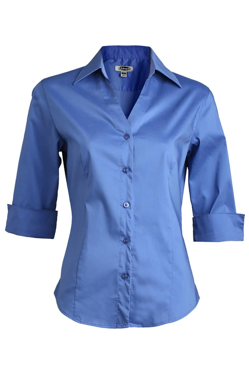 LADIES' TAILORED V-NECK STRETCH BLOUSE-3/4 SLEEVE