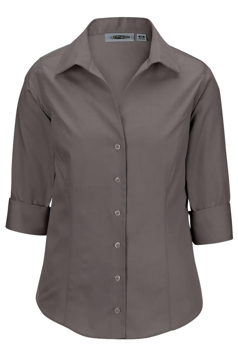 No-Iron Pinpoint Dress Shirt 3/4 Sleeve - Ladies